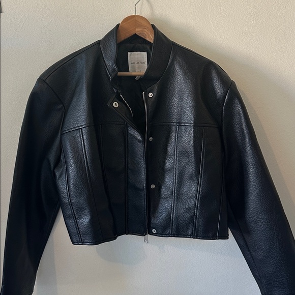 Avec Les Filles Black Cropped Vegan Leather Jacket - Size XL - Picture 5 of 13